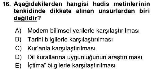 Hadis 2015-2016 Dönem Sonu Sınavı - 16. soru