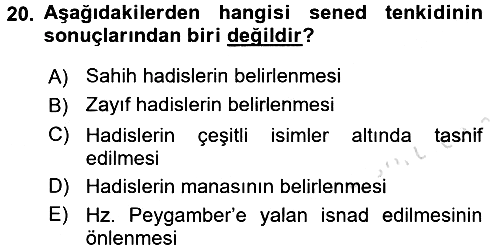 Hadis 2015-2016 Dönem Sonu Sınavı - 20. soru