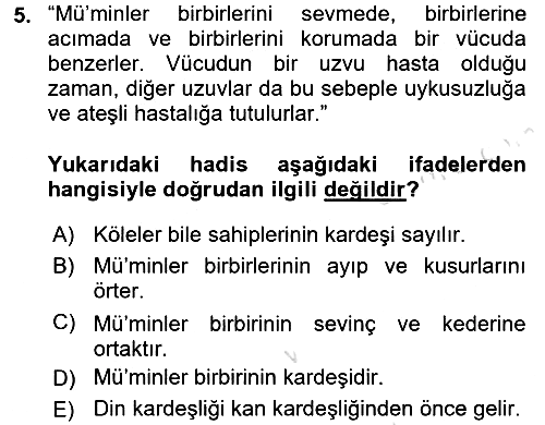 Hadis 2016-2017 Dönem Sonu Sınavı - 5. soru