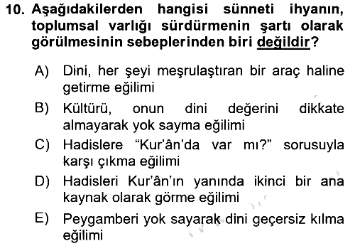 Hadis 2016-2017 Dönem Sonu Sınavı - 10. soru