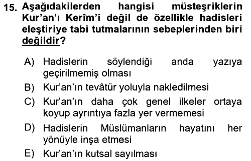 Hadis 2016-2017 Dönem Sonu Sınavı - 15. soru