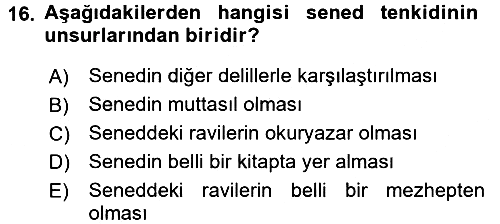Hadis 2016-2017 Dönem Sonu Sınavı - 16. soru