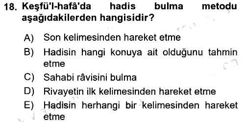 Hadis 2016-2017 Dönem Sonu Sınavı - 18. soru