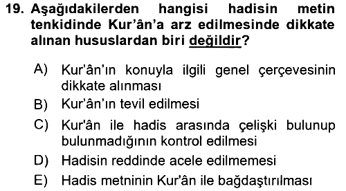Hadis 2016-2017 Dönem Sonu Sınavı - 19. soru