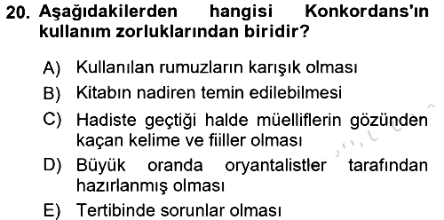 Hadis 2016-2017 Dönem Sonu Sınavı - 20. soru