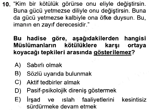 Hadis 2017-2018 Dönem Sonu Sınavı - 10. soru