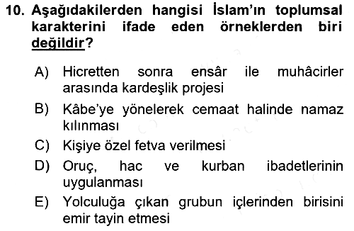 Hadis 2018-2019 Dönem Sonu Sınavı - 10. soru