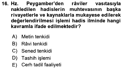 Hadis 2021-2022 Dönem Sonu Sınavı - 16. soru