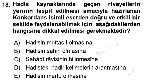 Hadis 2021-2022 Dönem Sonu Sınavı - 18. soru