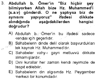 Hadis 2012-2013 Tek Ders Sınavı - 3. soru