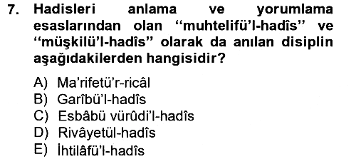 Hadis 2013-2014 Tek Ders Sınavı - 7. soru