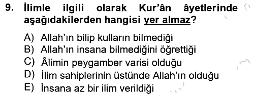 Hadis 2013-2014 Tek Ders Sınavı - 9. soru