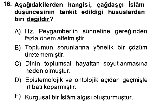 Hadis 2013-2014 Tek Ders Sınavı - 16. soru