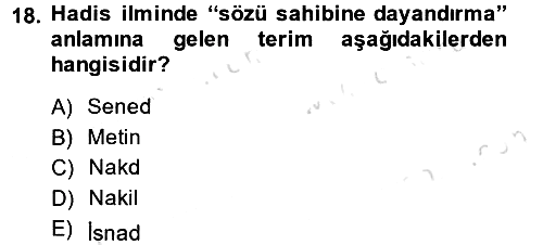 Hadis 2013-2014 Tek Ders Sınavı - 18. soru
