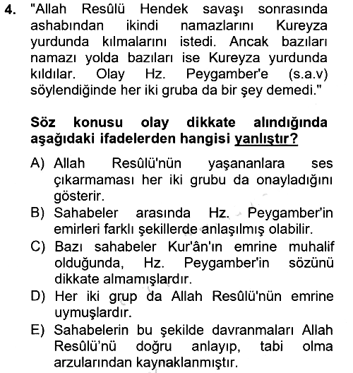 Hadis 2014-2015 Tek Ders Sınavı - 4. soru