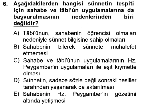 Hadis 2014-2015 Tek Ders Sınavı - 6. soru