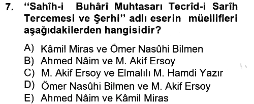 Hadis 2014-2015 Tek Ders Sınavı - 7. soru