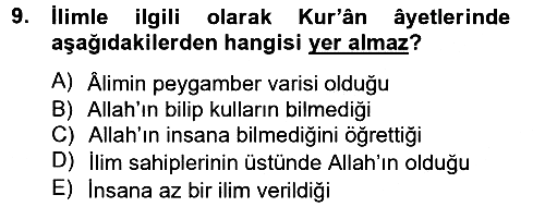 Hadis 2014-2015 Tek Ders Sınavı - 9. soru
