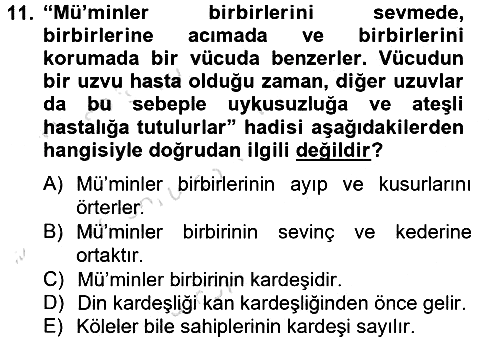 Hadis 2014-2015 Tek Ders Sınavı - 11. soru