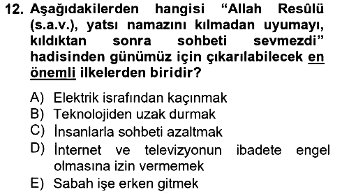 Hadis 2014-2015 Tek Ders Sınavı - 12. soru