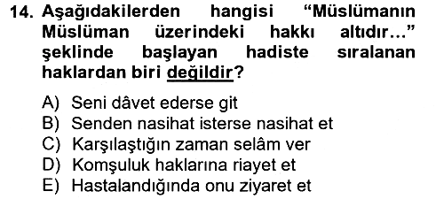 Hadis 2014-2015 Tek Ders Sınavı - 14. soru