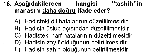 Hadis 2014-2015 Tek Ders Sınavı - 18. soru