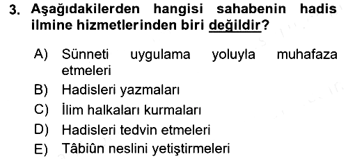 Hadis 2015-2016 Tek Ders Sınavı - 3. soru