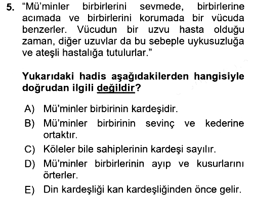 Hadis 2015-2016 Tek Ders Sınavı - 5. soru