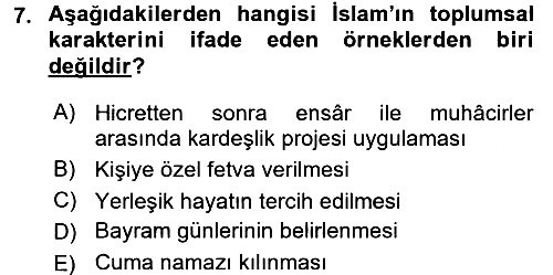 Hadis 2015-2016 Tek Ders Sınavı - 7. soru