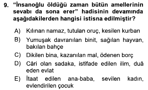 Hadis 2015-2016 Tek Ders Sınavı - 9. soru