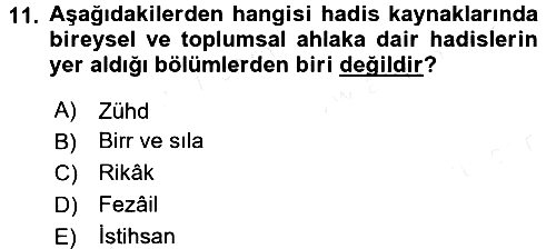 Hadis 2015-2016 Tek Ders Sınavı - 11. soru