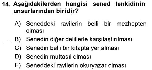 Hadis 2015-2016 Tek Ders Sınavı - 14. soru
