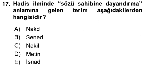 Hadis 2015-2016 Tek Ders Sınavı - 17. soru