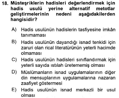 Hadis 2015-2016 Tek Ders Sınavı - 18. soru