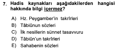 Hadis 2018-2019 Yaz Okulu Sınavı - 7. soru