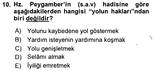 Hadis 2018-2019 Yaz Okulu Sınavı - 10. soru