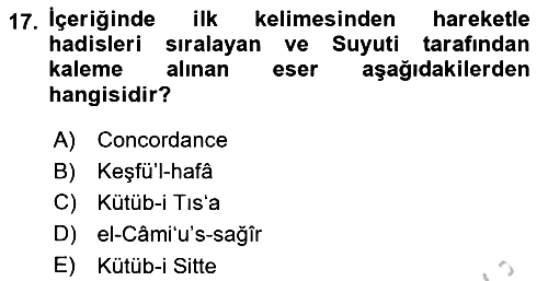 Hadis 2018-2019 Yaz Okulu Sınavı - 17. soru