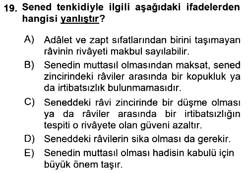 Hadis 2020-2021 Yaz Okulu Sınavı - 19. soru