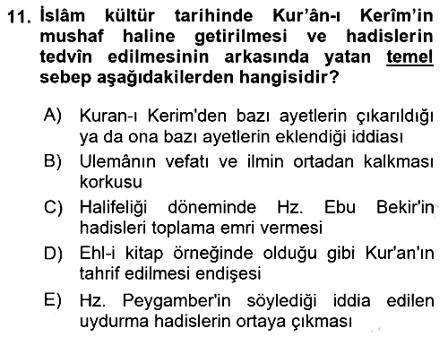 Hadis 2021-2022 Yaz Okulu Sınavı - 11. soru
