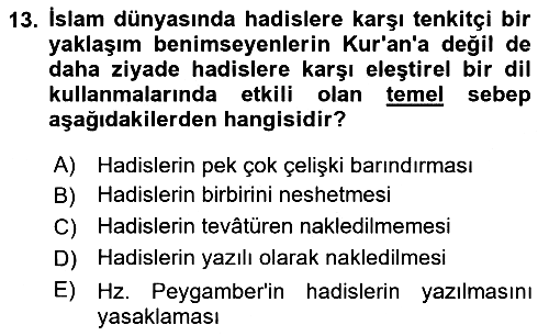 Hadis 2021-2022 Yaz Okulu Sınavı - 13. soru