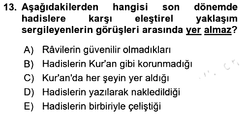 Hadis 2024-2025 Yaz Okulu Sınavı - 13. soru