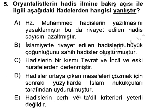 Hadis Tarihi ve Usulü 2016-2017 3 Ders Sınavı - 5. soru