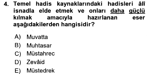 Hadis Tarihi ve Usulü 2017-2018 3 Ders Sınavı - 4. soru