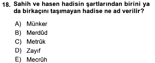 Hadis Tarihi ve Usulü 2017-2018 3 Ders Sınavı - 18. soru
