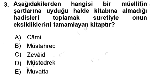 Hadis Tarihi ve Usulü 2018-2019 3 Ders Sınavı - 3. soru