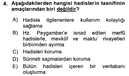 Hadis Tarihi ve Usulü 2018-2019 3 Ders Sınavı - 4. soru
