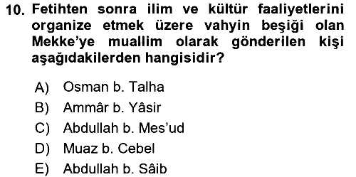Hadis Tarihi ve Usulü 2018-2019 3 Ders Sınavı - 10. soru