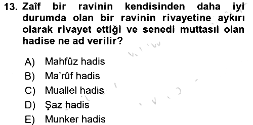 Hadis Tarihi ve Usulü 2018-2019 3 Ders Sınavı - 13. soru
