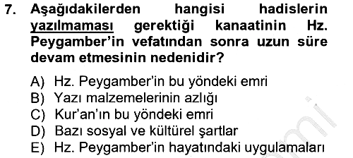 Hadis Tarihi ve Usulü 2012-2013 Ara Sınav - 7. soru