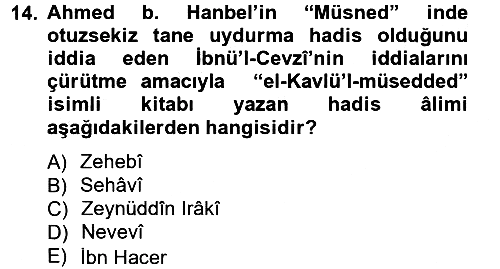 Hadis Tarihi ve Usulü 2012-2013 Ara Sınav - 14. soru